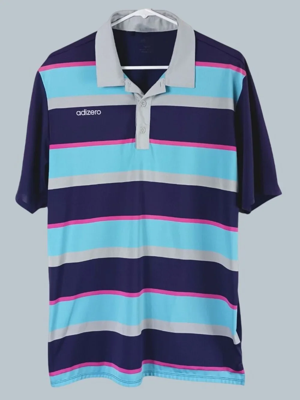 Adidas Adizero Striped Front Polo Shirt Mens L Purple Golf Sporty Athleisure
